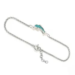 Sterling Silver 925 Dolphin Bracelet With Blue Enamel
