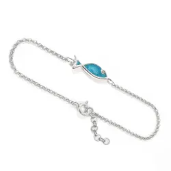 Sterling Silver 925 Fish Bracelet With Blue Enamel