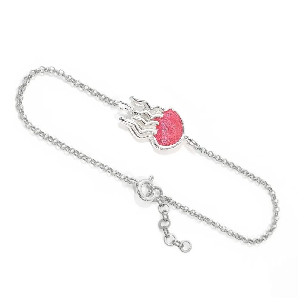 Sterling Silver 925 Jellyfish Bracelet With Pink Enamel