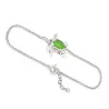 Sterling Silver 925 Sea Turtle Bracelet With Green Enamel