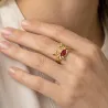Gold Plated Sterling Silver 925 Crab Ring With Red Enamel