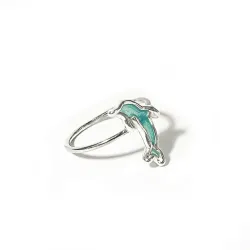 Sterling Silver 925 Dolphin Ring With Blue Enamel