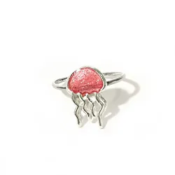 Sterling Silver 925 Jellyfish Ring With Pink Enamel