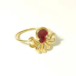 Gold Plated Sterling Silver 925 Octopus Ring With Red Enamel