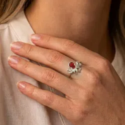 Sterling Silver 925 Octopus Ring With Red Enamel