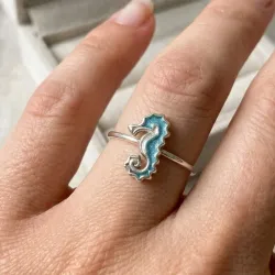 Sterling Silver 925 Seahorse Ring With Blue Enamel