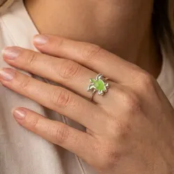 Sterling Silver 925 Sea Turtle Ring With Green Enamel