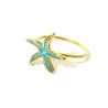 Gold Plated Sterling Silver 925 Starfish Ring With Blue Enamel