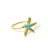 Gold Plated Sterling Silver 925 Starfish Ring With Blue Enamel