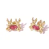 Gold Plated Sterling Silver 925 Crab Stud Earrings with Red Enamel