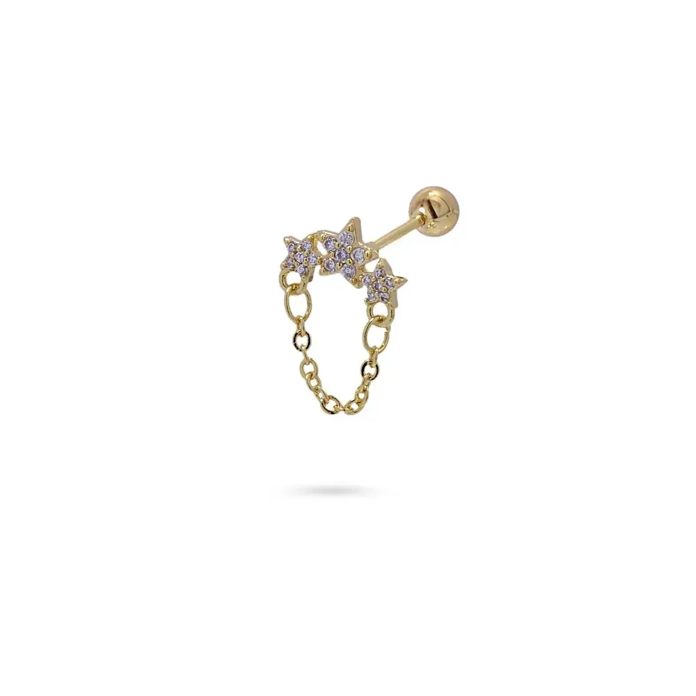 Μονό Σκουλαρίκι Piercing Nabila με Αστέρια και Αλυσίδα από επιχρυσωμένο ατσάλι