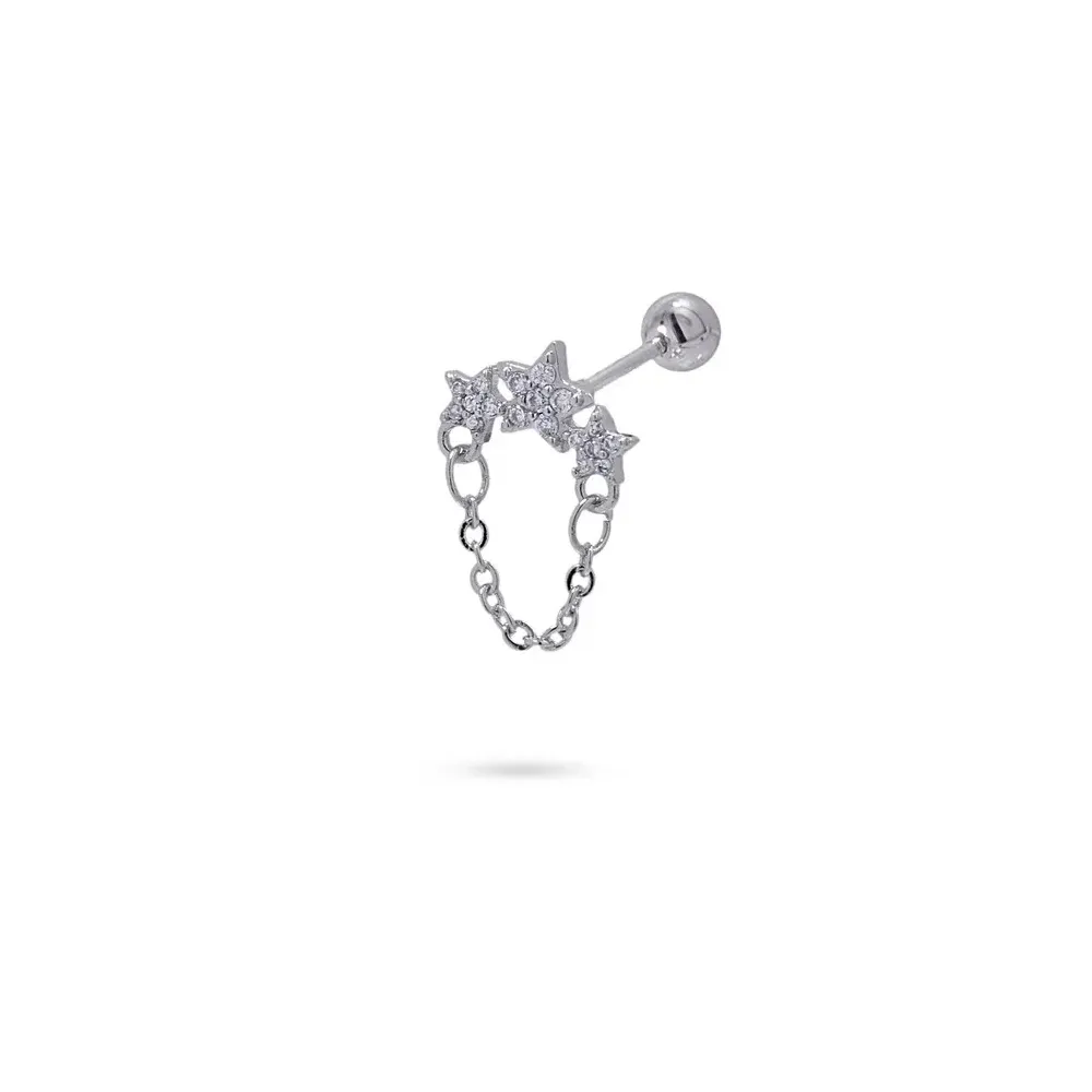 Μονό Σκουλαρίκι Piercing Nabila με Αστέρια και Αλυσίδα από ανοξείδωτο ατσάλι – Ασημί