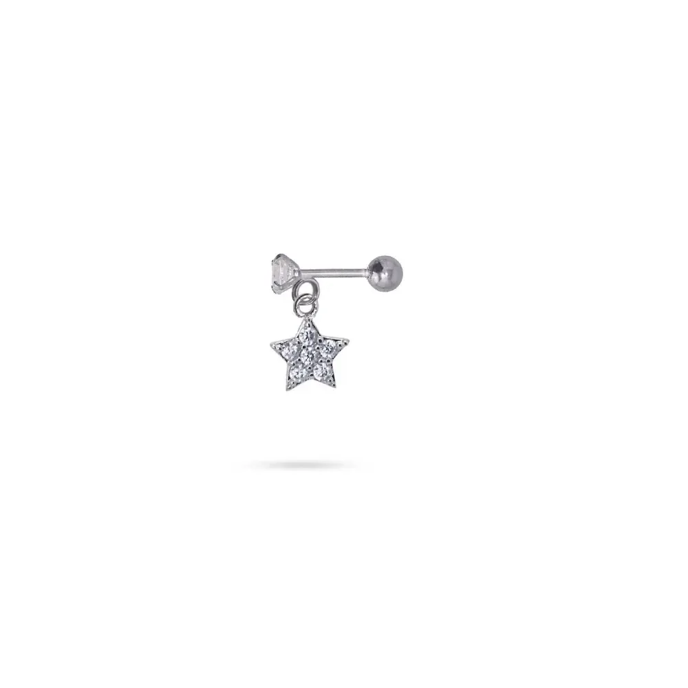 Σκουλαρίκι Piercing με Κρεμαστό Αστέρι από ανοξείδωτο ατσάλι – Ασημί