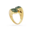 Adjustable Crossover Ring with Two Natural Stones – Green in gold-plated stainless steel | MY KOSMIMA