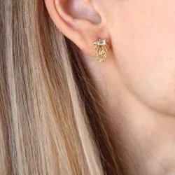 Var Single Piercing Earring with Zirconia and Chain in gold-plated stainless steel | MY KOSMIMA