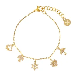 Flower and Charm Chain Bracelet in gold-plated stainless steel