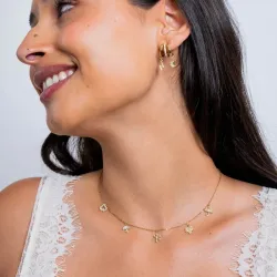 Flower, Leaf and Mushroom Charm Necklace in gold-plated stainless steel