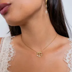 Crescent Moon and Eye Necklace with Sparkling Details in gold-plated stainless steel