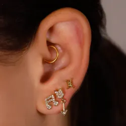 Μονό Σκουλαρίκι Piercing Aim Βέλος με Ζιργκόν από επιχρυσωμένο ατσάλι | MY KOSMIMA