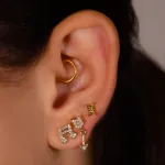 Μονό Σκουλαρίκι Piercing Aim Βέλος με Ζιργκόν από επιχρυσωμένο ατσάλι | MY KOSMIMA