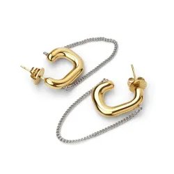 Hoop Earrings with Two-Tone Chain in gold-plated stainless steel | MY KOSMIMA