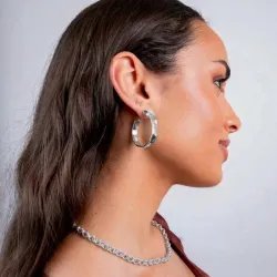 Essentials Textured Hoop Earrings in stainless steel – Silver | MY KOSMIMA