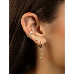 Hoop Earring with Two Hanging Stars in gold-plated stainless steel