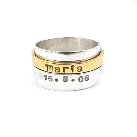 Spinner ring with name and date