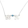 Platinum Plated Necklace with Initials & Turquoise Bead Platinum Plated Necklace with Initials & Turquoise Bead