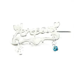 Handmade sterling silver pin with any name and enamel hearts