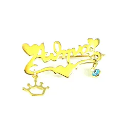 Handmade sterling silver pin with any name and enamel hearts