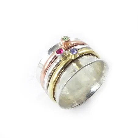 Silver ring 10mm with 3 swarovski spinners