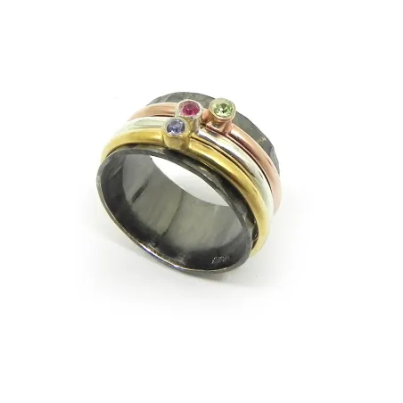 Silver ring 10mm with 3 swarovski spinners