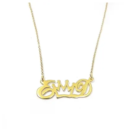 Sterling silver necklace with monograms and crown platinum plated