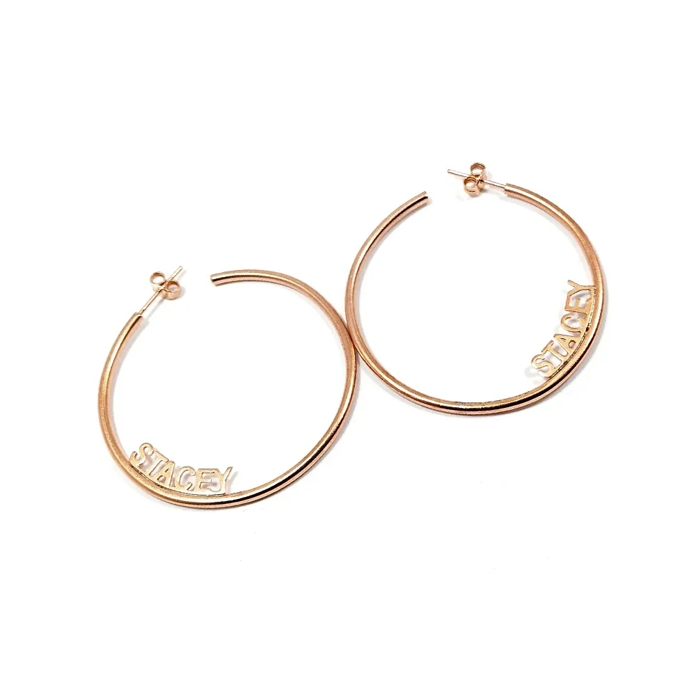 Hoop earrings with your name or date, sterling silver rose gold plated Hoop earrings with your name or date, sterling silver rose gold plated