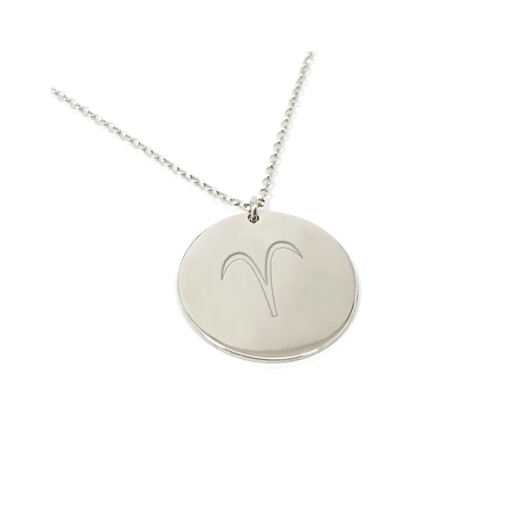 Silver engraved Aries necklace