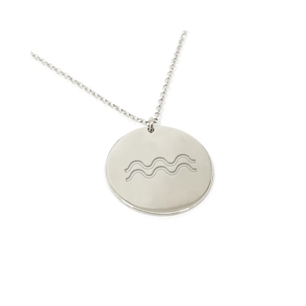 Silver engraved Aquarius necklace