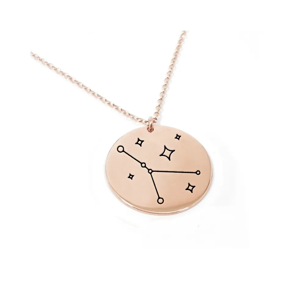 Ζώδιο αστερισμός  Καρκίνος - Ροζ χρυσό κολιέ με χάραξη σε ασήμι 925