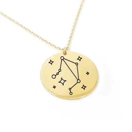 Ζώδιο αστερισμός Ζυγός - Χρυσό κολιέ με χάραξη σε ασήμι 925