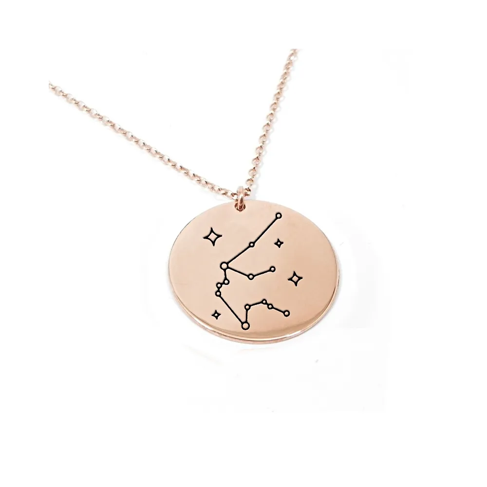 Ζώδιο αστερισμός Υδροχόος - Ροζ χρυσό κολιέ με χάραξη σε ασήμι 925