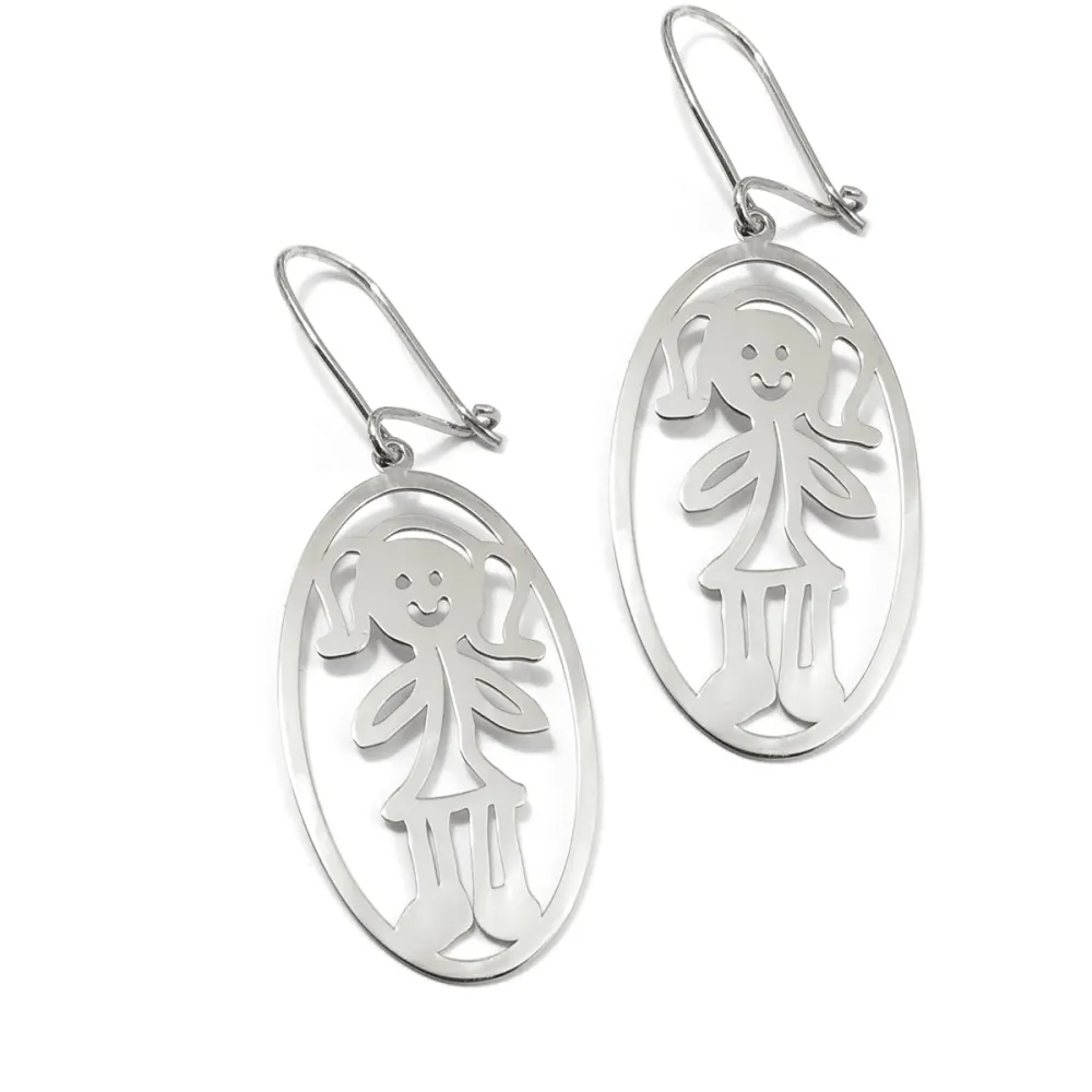 Kids drawing sterling silver earrings, actual children drawing earrings with oval frame