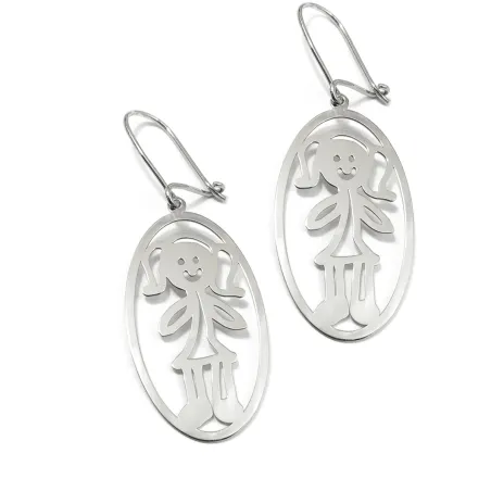 Kids drawing sterling silver earrings, actual children drawing earrings with oval frame
