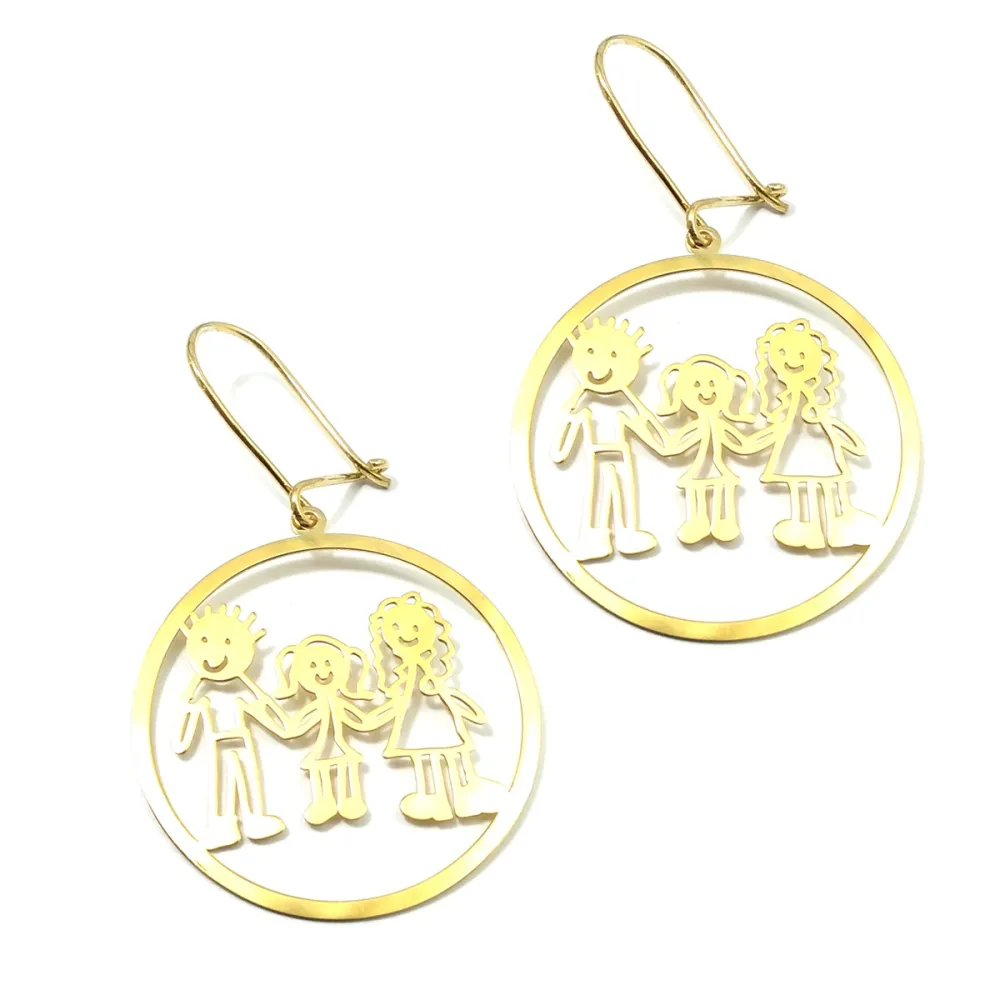 Kids drawing sterling silver earrings, actual children drawing earrings with round frame