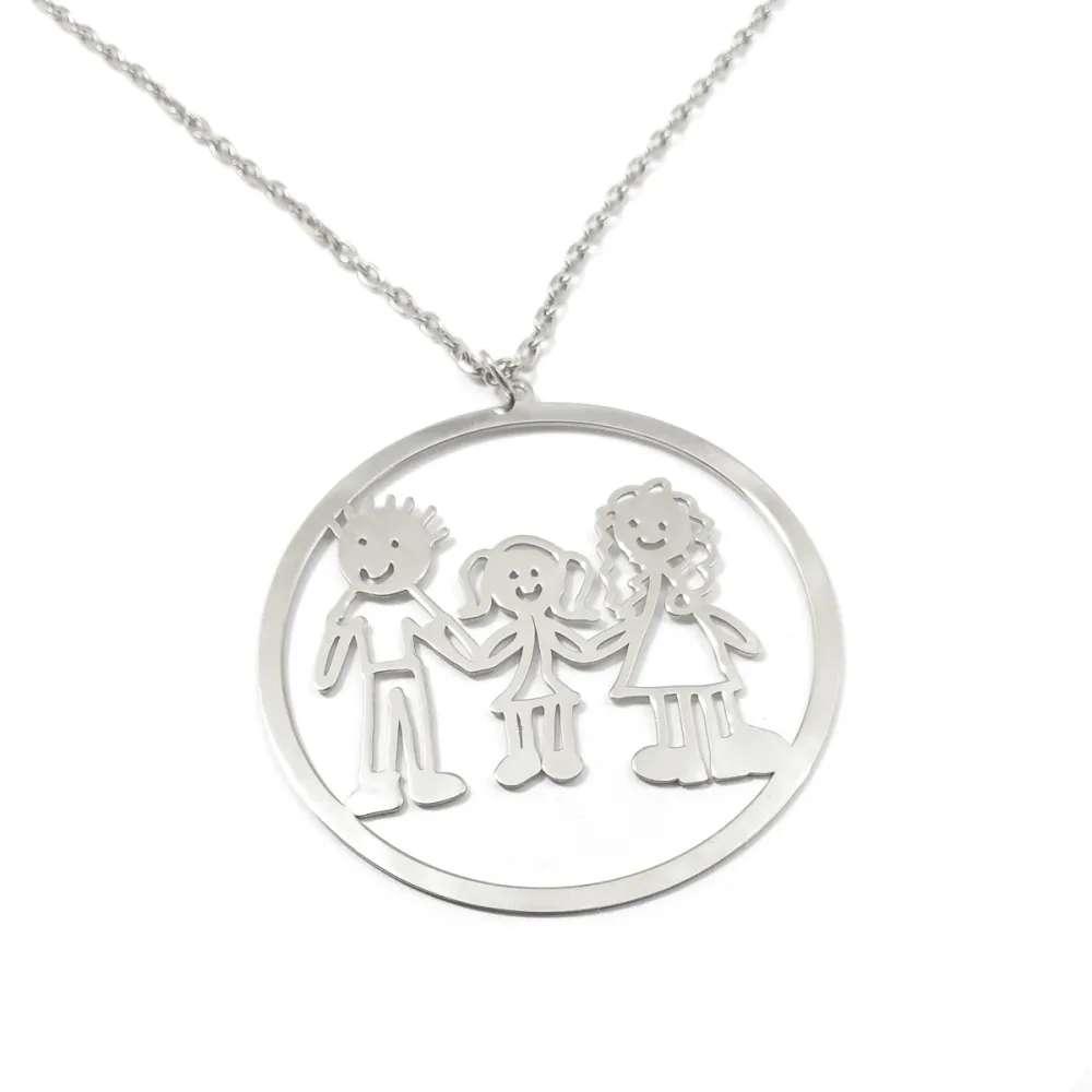 Necklace with kids drawing in round frame , actual children drawing in sterling silver Necklace with kids drawing in round frame , actual children drawing in sterling silver
