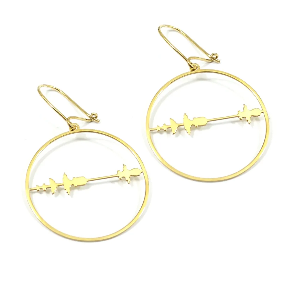 Gold plated sterling silver cut soundwave earrings