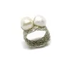 Handmade ring with knitted wire, silver, steel and pearls