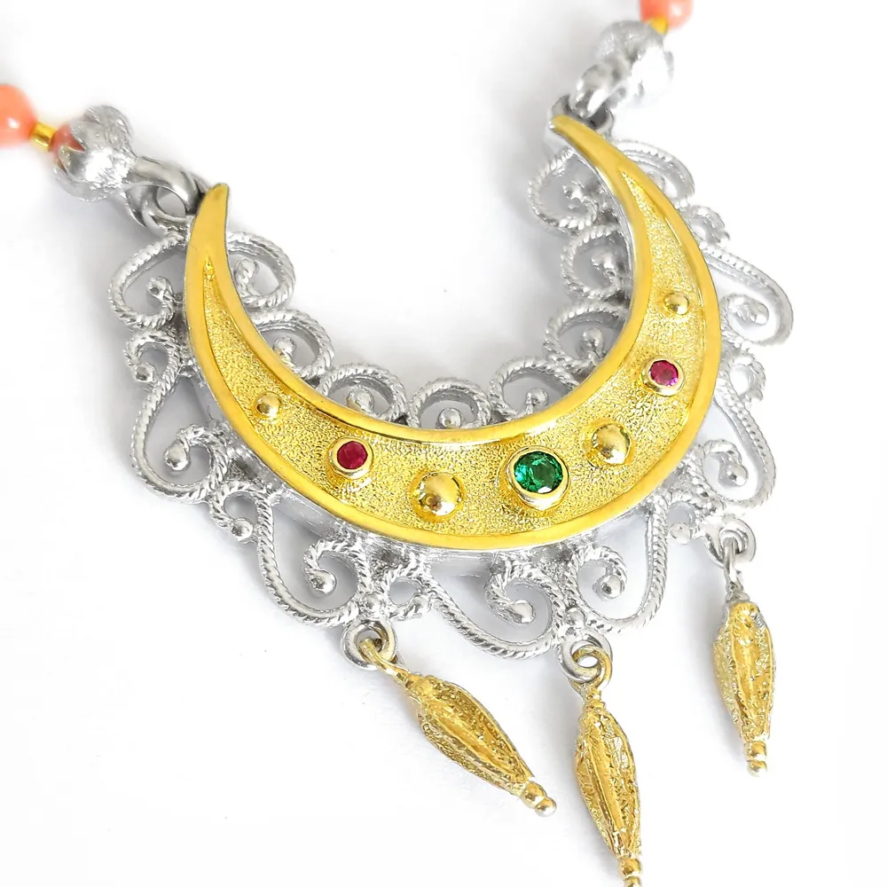 Handmade silver necklace with gold plating Handmade silver necklace with gold plating