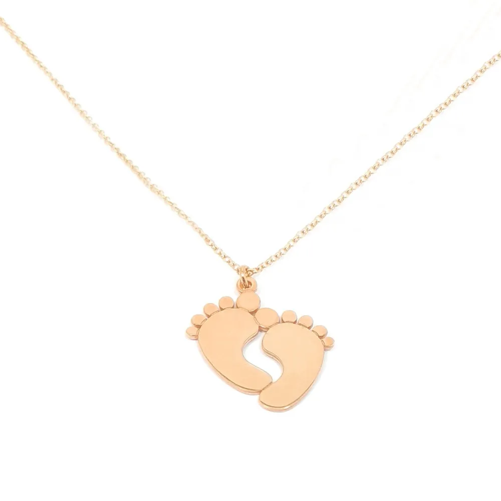 Rose gold plated sterling silver baby feet necklace