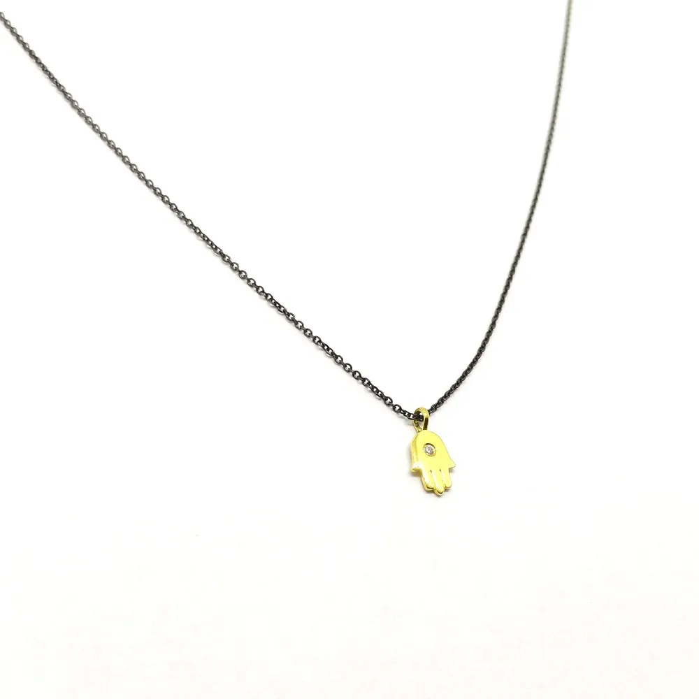 K14 Gold pendant with black rhodium plated silver chain