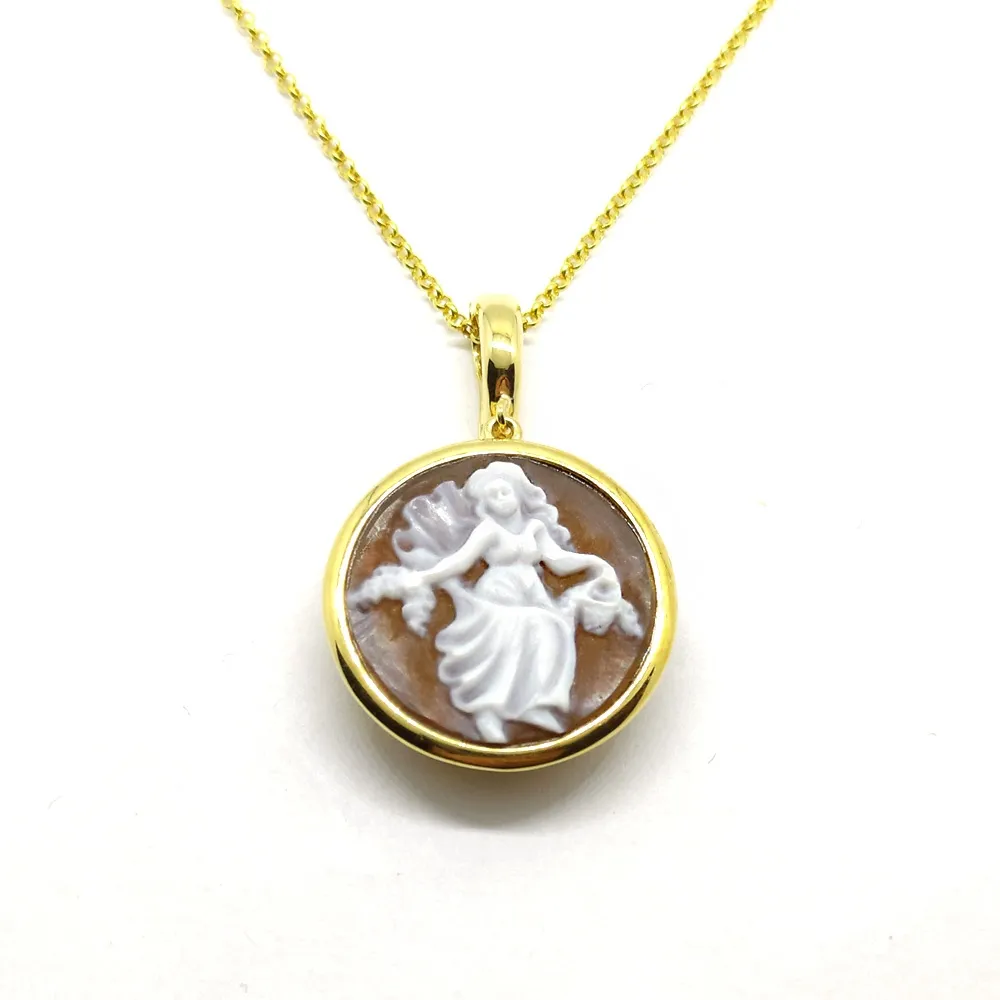 Necklace with authentic Cameo hand carved in silver gold plated Necklace with authentic Cameo hand carved in silver gold plated